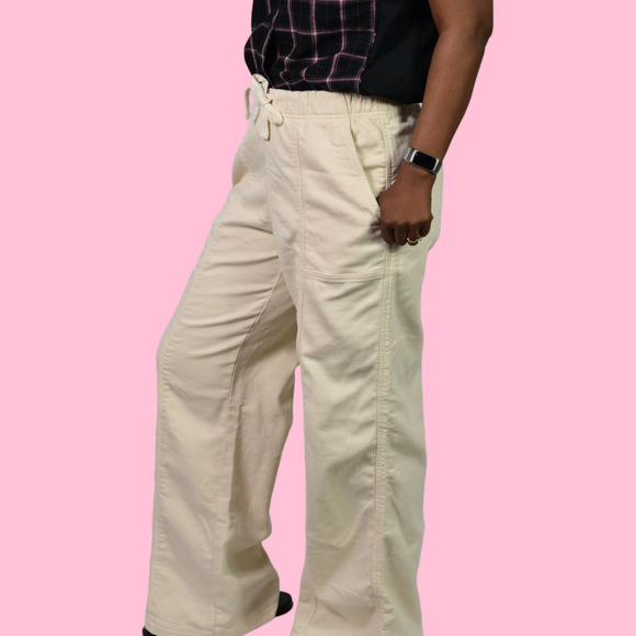 Aerie Me Day Pants Tan Khaki Tie Waist Wide Leg Flare Cotton Soft Relaxed Small - Picture 12 of 14